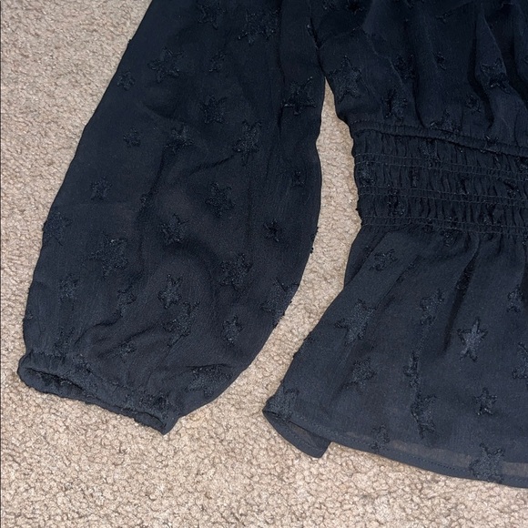 Torrid Sheer Stars Smocked Waist Crinkle Chiffon Sheer Puff Sleeve Black 2X - Picture 6 of 10
